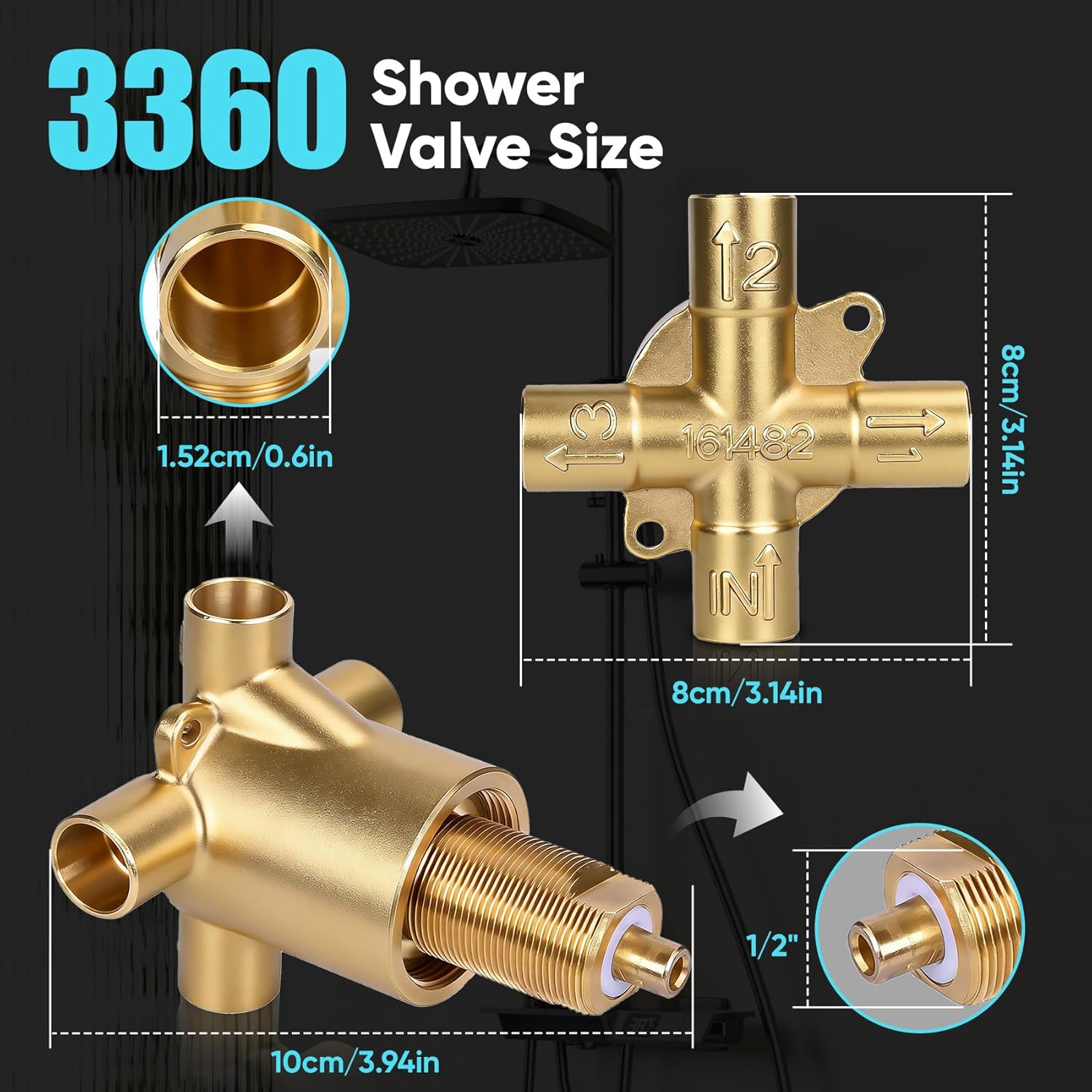 Compatible with Moen 3360 Cartridge, 3-Function Transfer Valve for M-Pact System, Commercial Brass Diverter with 1/2 Inch Connection, Shower Faucet Repair Kit for Tub/Shower/Handheld
