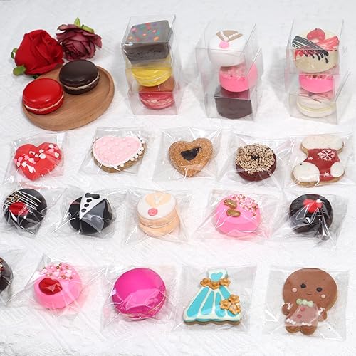 Miniatura 5 de ROSPAKTEK 100 bolsas de macarrón transparentes de 3.5 x 3.5 pulgadas, bolsas de oro cubiertas de chocolate, bolsa de galletas, bolsa de celofán,