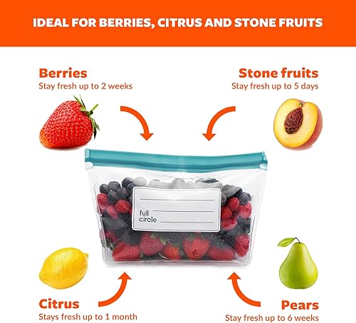 Miniatura 5 de Full Circle Ziptuck Bolsa de almacenamiento reutilizable de frutas, apta para alimentos, bolsa de almacenamiento de alimentos sin BPA para bayas,