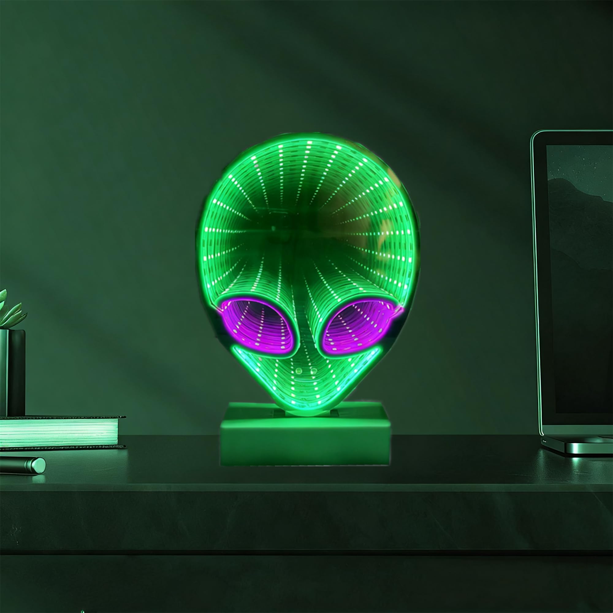 HFHungkeong Alien Neon Sign,Battery Operated Neon Signs,LED Desktop Cool Funny Alien Table Lamp Aesthetic Decorations for Kids Bedroom Game Room,Man Cave Stuff,Bar — image 1