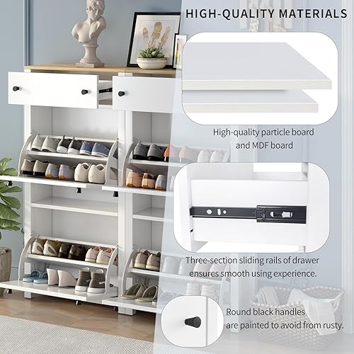 Vista 69 de Armario de zapatos independiente con 4 cajones abatibles, moderno organizador de almacenamiento de zapatos de 2 niveles con cajones, zapatero 4