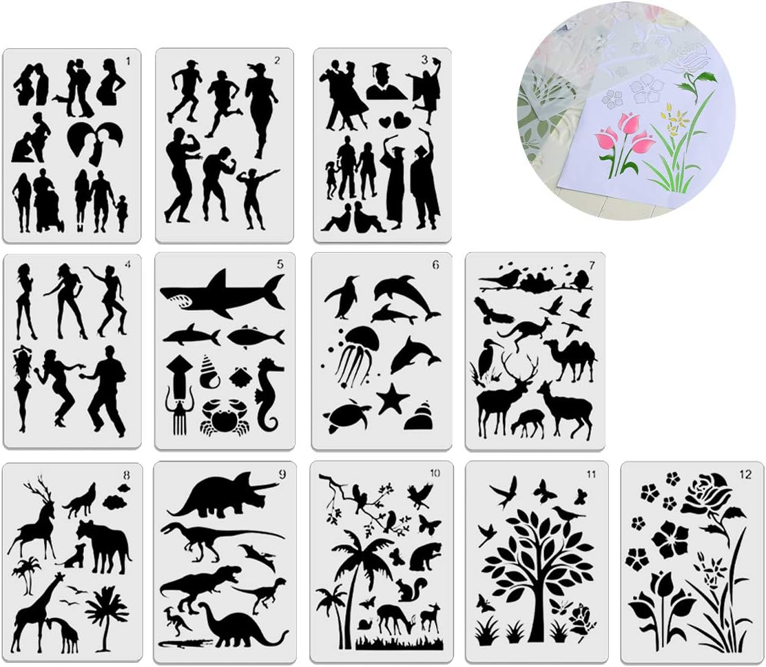 16 Stück Malschablonen Set - Wiederverwendbare Bastelschablonen Für DIY Projekte