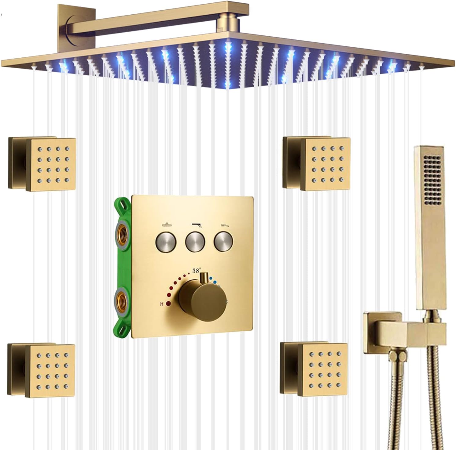 AYIVG Brushed Gold Shower System Thermostatic Full Body