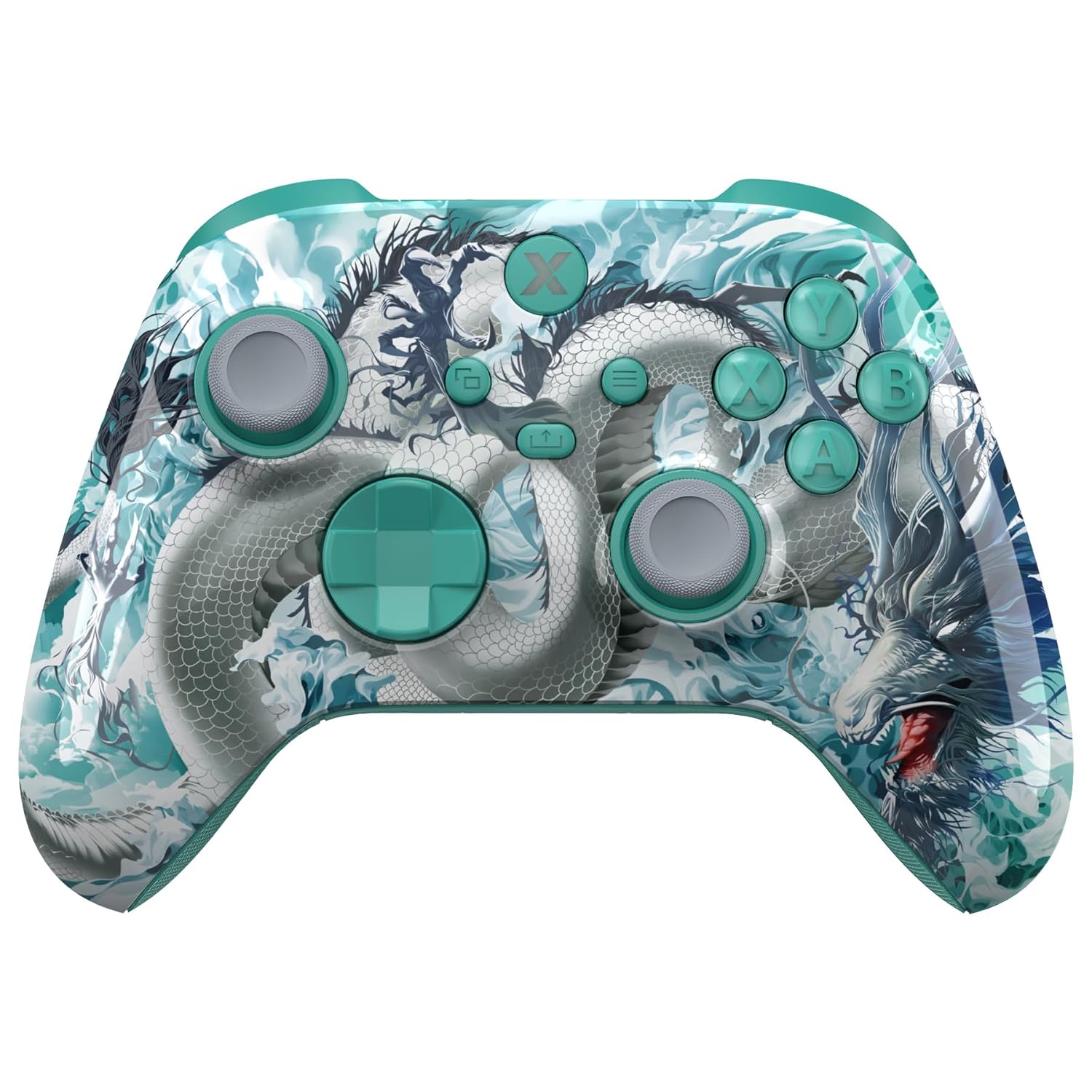 eXtremeRate ASR Version Performance Rubberized Full Set Shell Buttons for Xbox Core Controller, Redesigned Grip Diamond Texture Handles Backplate Case for Xbox Series X & S Controller - Jade Dragon