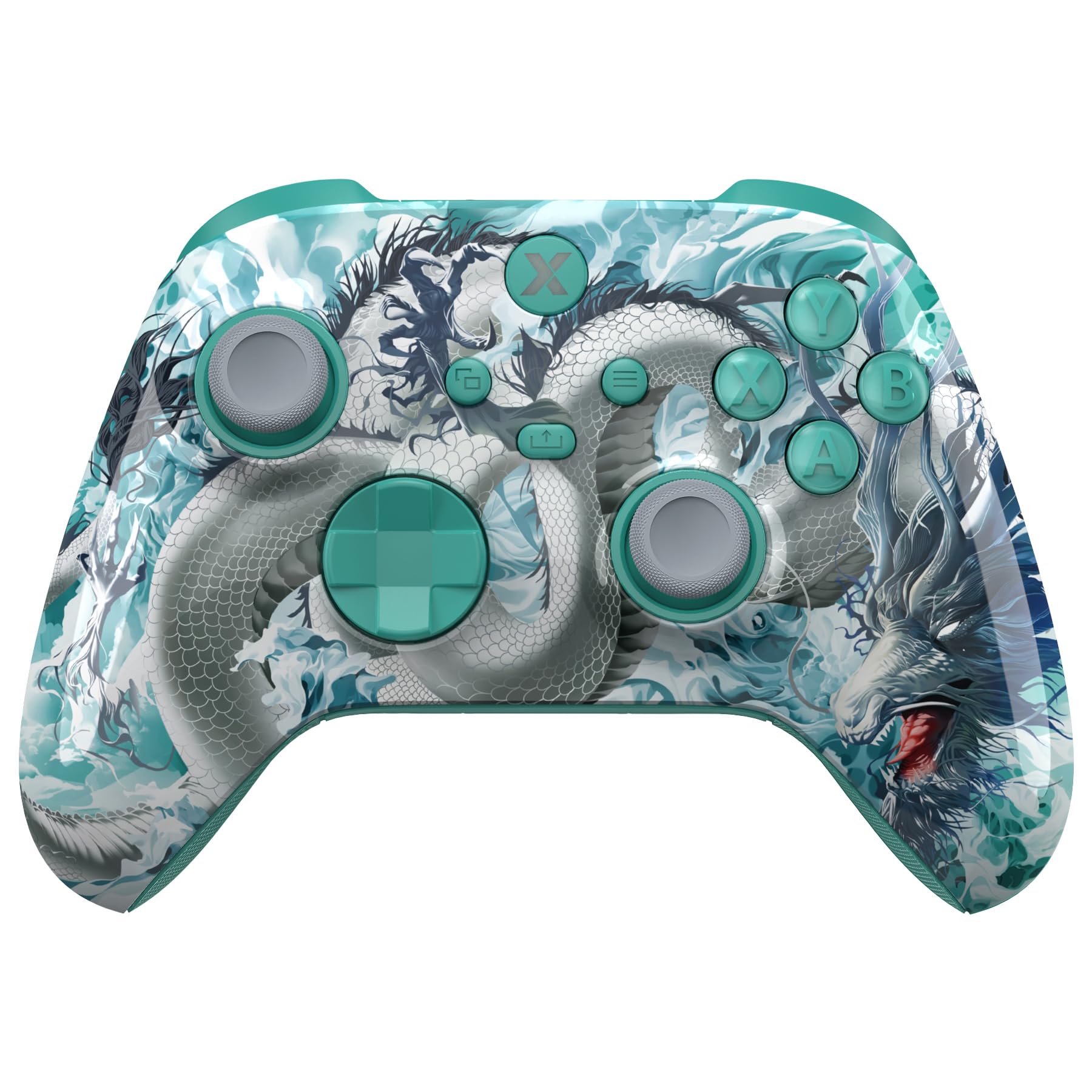 eXtremeRate Coque pour Xbox Series X/S Manette avec Bouton Complète & Grip Antidérapant en Caoutchoutée & Gâchette,ASR Version Coque Plaque Avant & Arrière pour Xbox Core Controller,Dragon de Jade