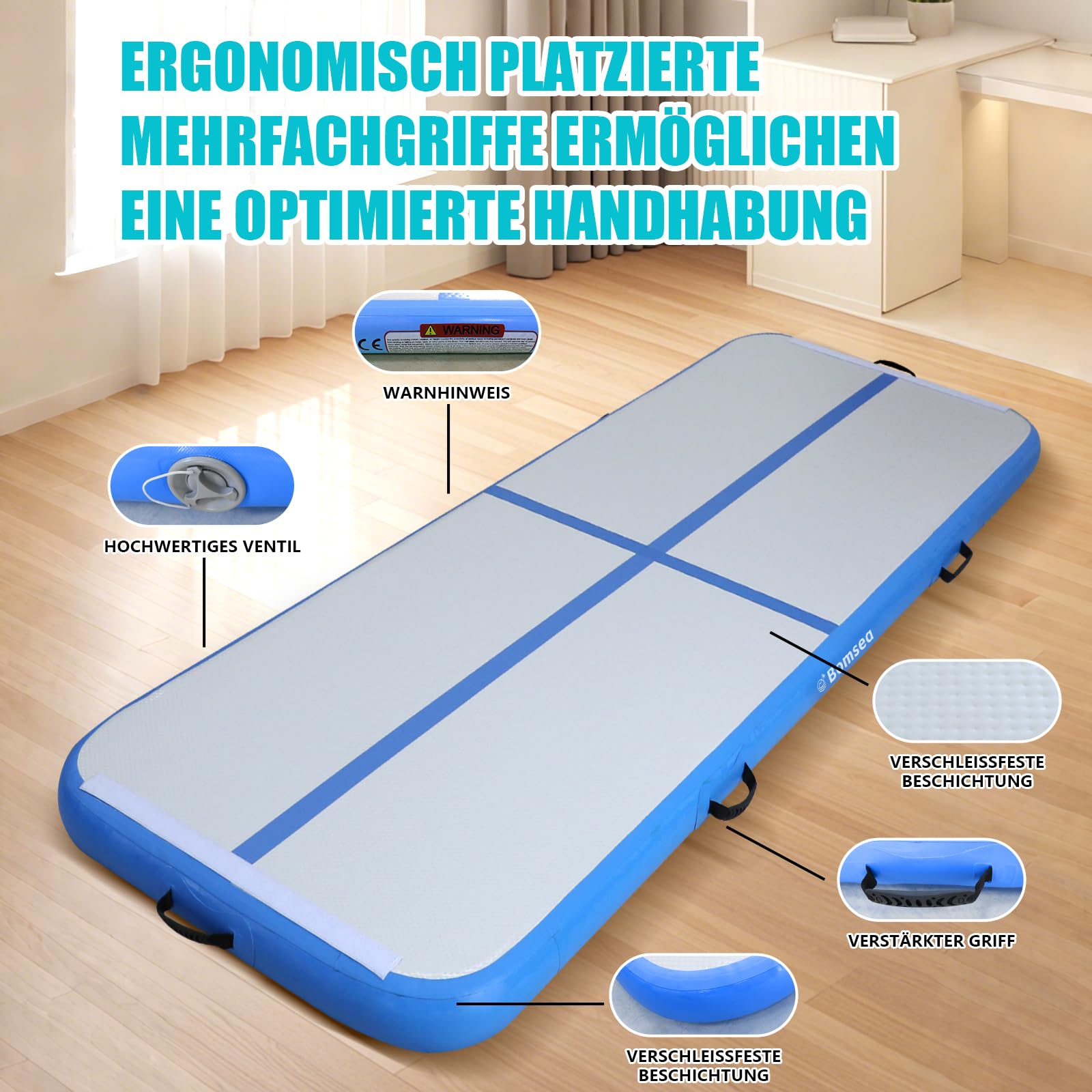 Airtrack - Esterilla deportiva antideslizante y esterilla de fitness para niños y adultos, esterilla de entrenamiento para gimnasia, colchonetas para pista de aire, esterilla de gimnasia/esterilla de