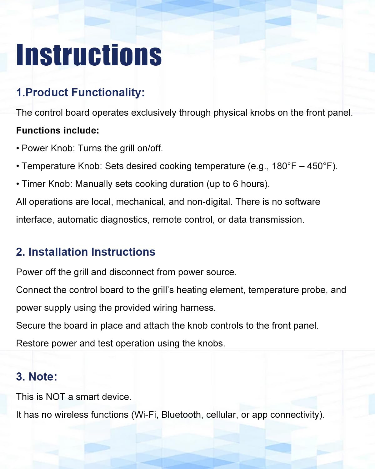 Grill Controller Fit for Pit Boss 440-1600 Sportsman Navigator Mahogany, Within The 180°F to 500°F Range