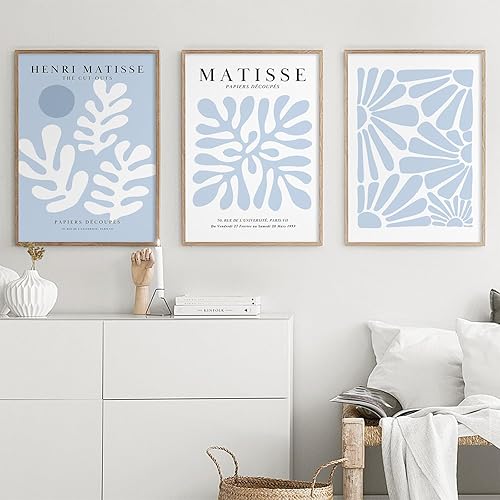Miniatura 5 de Henri Matisse - Juego de 3 impresiones artísticas de pared abstractas azules de Matisse, decoración de pared, arte de pared estético, arte de pared