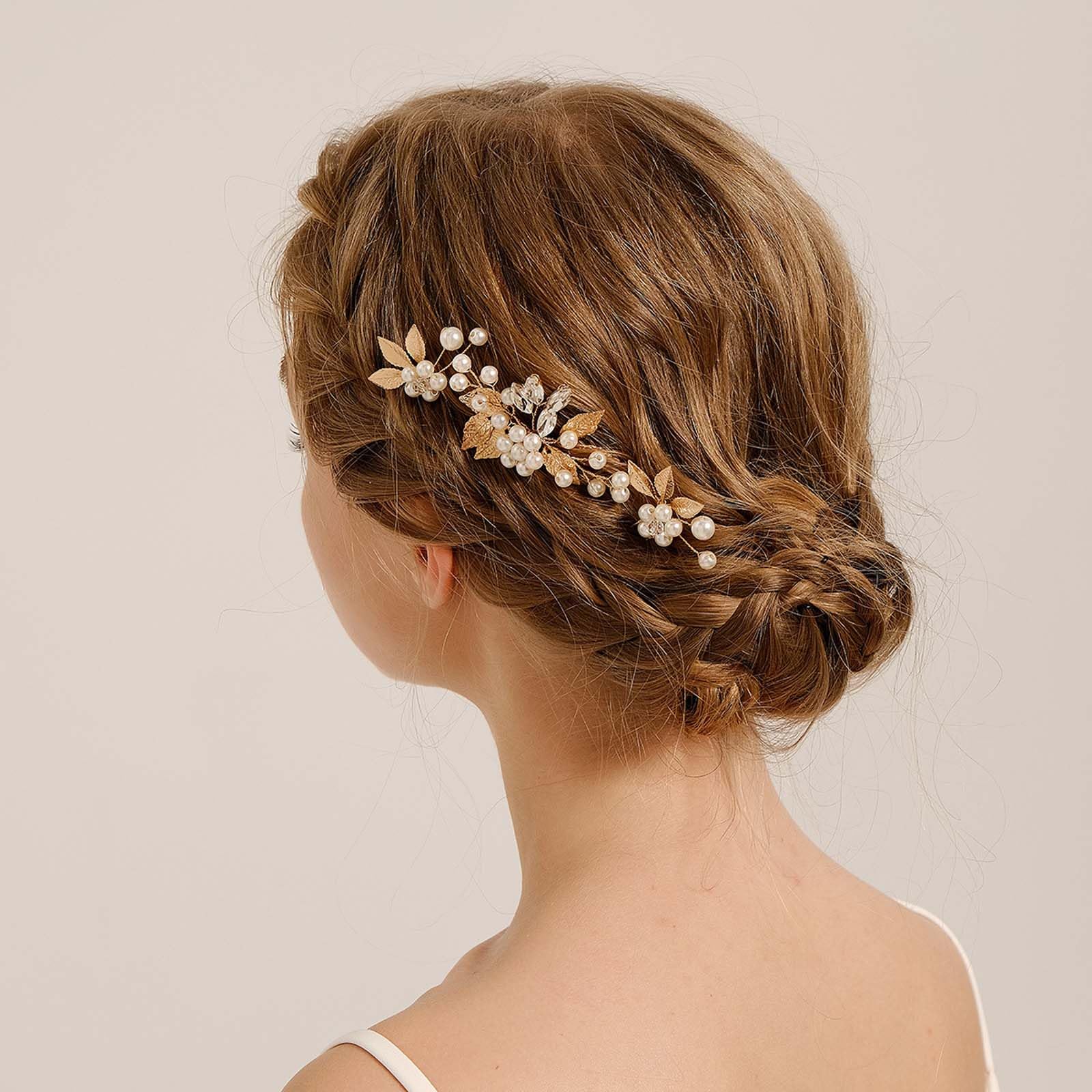 Horquillas para el pelo de novia, perlitas de cristal doradas