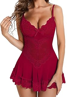 ssoshhub Babydoll Lingerie for Women Lace Chemise Beautiful Nightgown Sleepwear Dress-picture-15