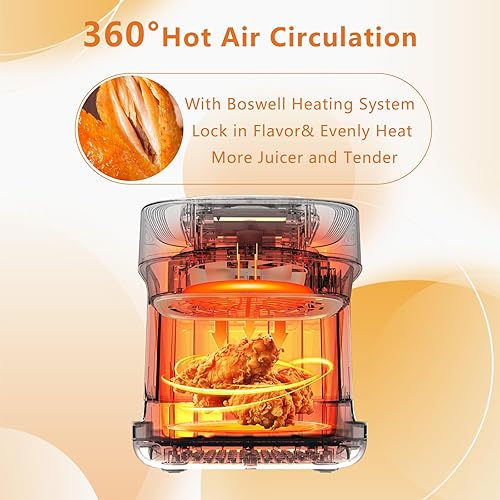 Miniatura 5 de BOSWELL Freidora de Aire de Vidrio, Tazón de Freír Transparente de 4.5QT, Calentamiento Circulante, No Tóxico, Freidora de Aire de Gran Capacidad