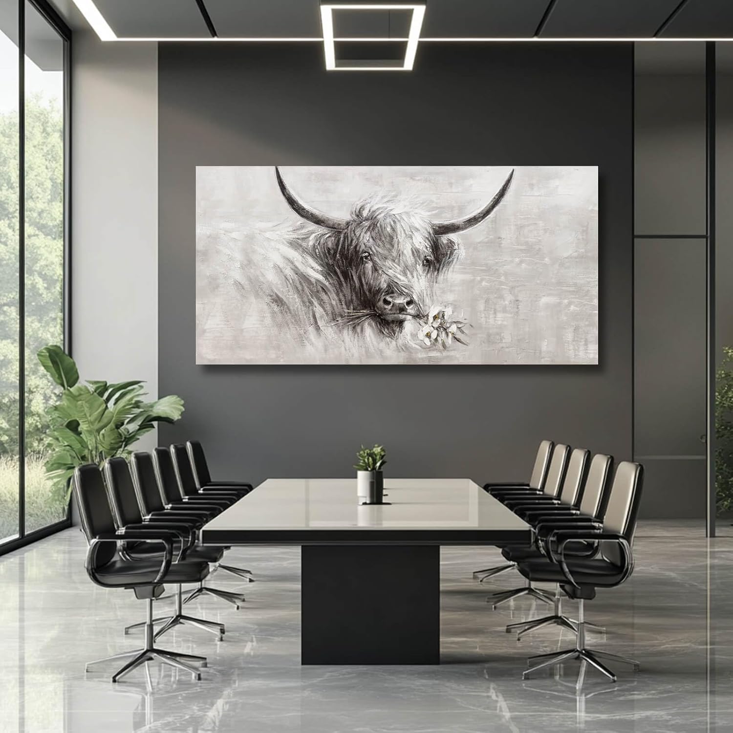 MLART99 Farmhouse Decor Wall Cow Painting Wall Art for Living Room White Flower Wall Decor 29"x 58" Grey Artwork for Bedroom Dining Room Decorations - Image 4