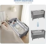 LIVINGbasics 4 in 1 Baby Playard with Diaper Changing Table | Adjustable Height of One Side Rail, Foldable, Baby Bassinet with Side Door