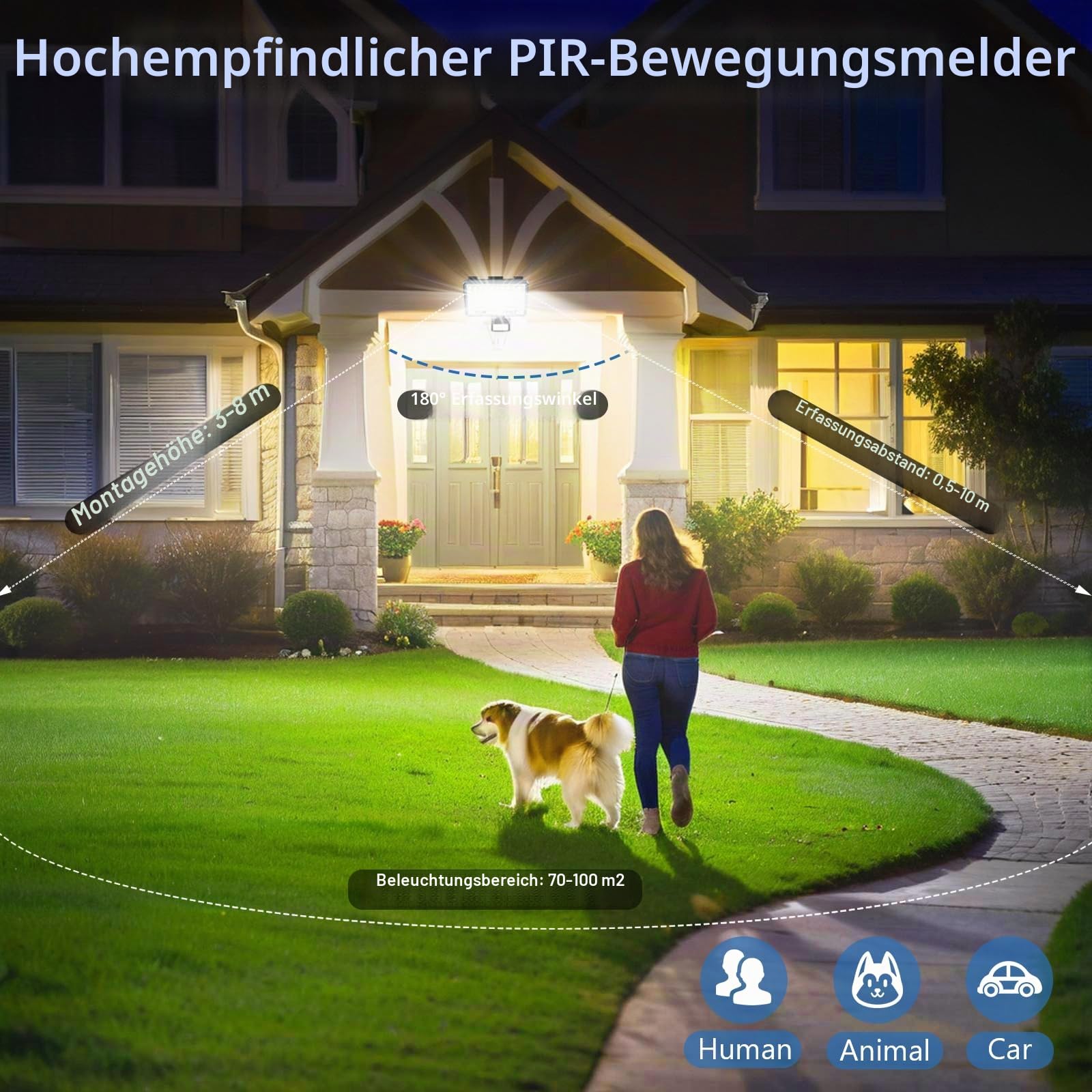 LED Strahler mit Bewegungsmelder Außen 100W 10000LM Außenlampe 2 PC | LED Scheinwerfer mit Bewegungsmelder IP67 Wasserdichte, PIR Außenstrahler 6500K Kaltweiß LED Fluter für Lager Garage Eingänge