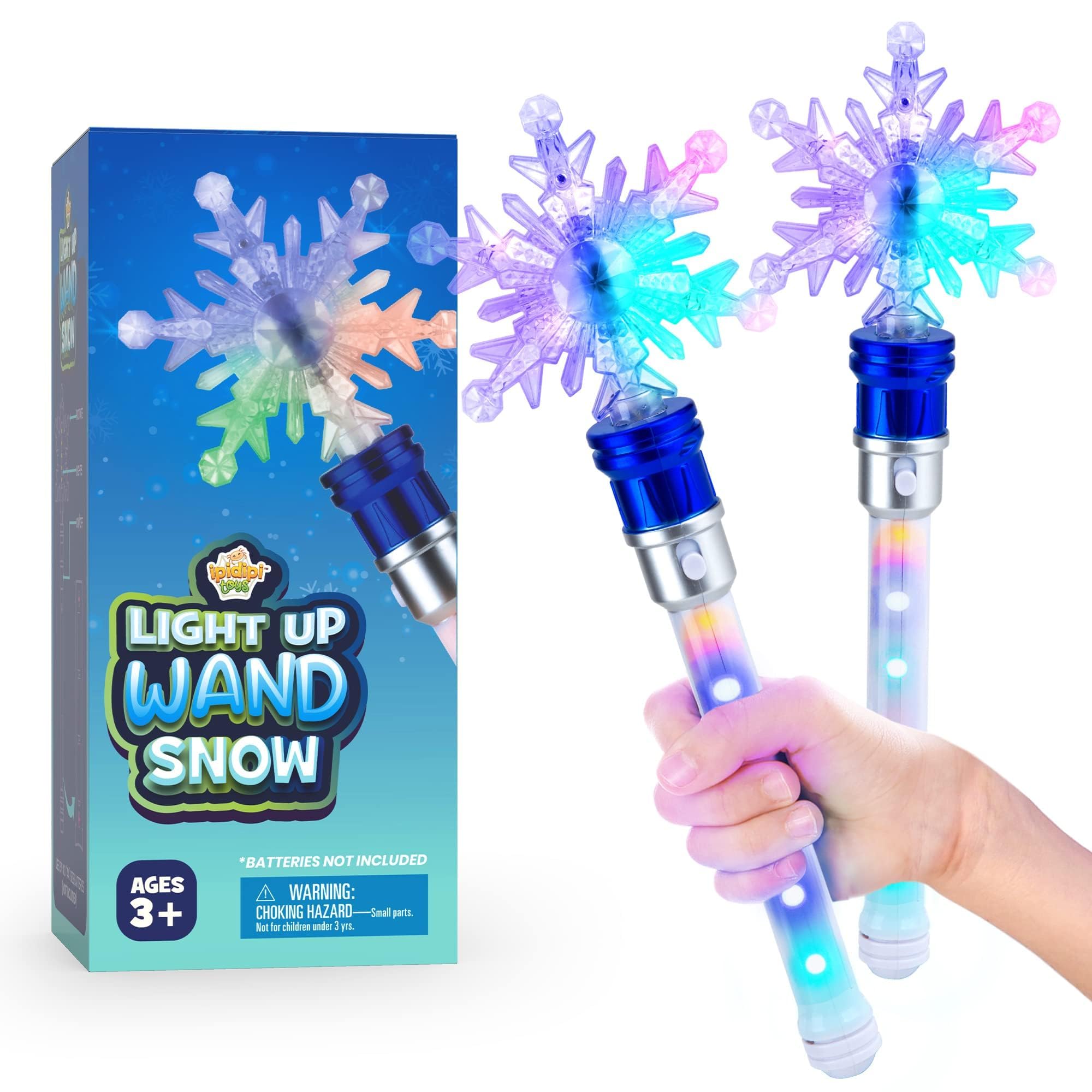 IPIDIPI TOYS Snowflake Wand - Spinning Light Up Magic Wand for Kids, Princess Fairy - Christmas Stocking Stuffers Light Up Toys, Goodie Bag Stuffers - Ideal Birthday Party Favors for Girls, Pack of 2