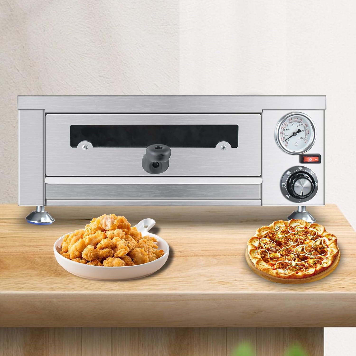 KOOTEN Electric Commercial Pizza Oven with Timer, Stainless Steel Pizza Maker Machine with Viewing Window Indoor Pizza Cooker for Restaurant and Home