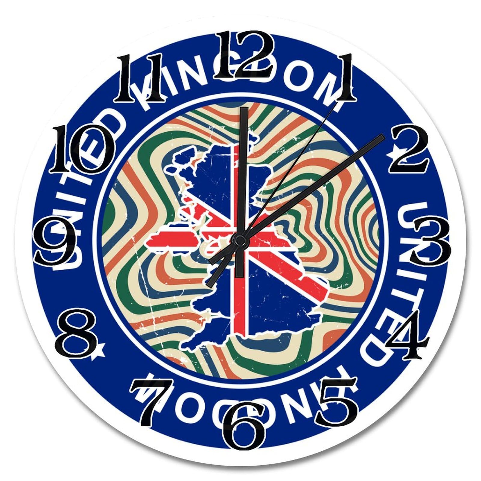 Grande horloge murale bois carte rétro Royaume-Uni 38 cm