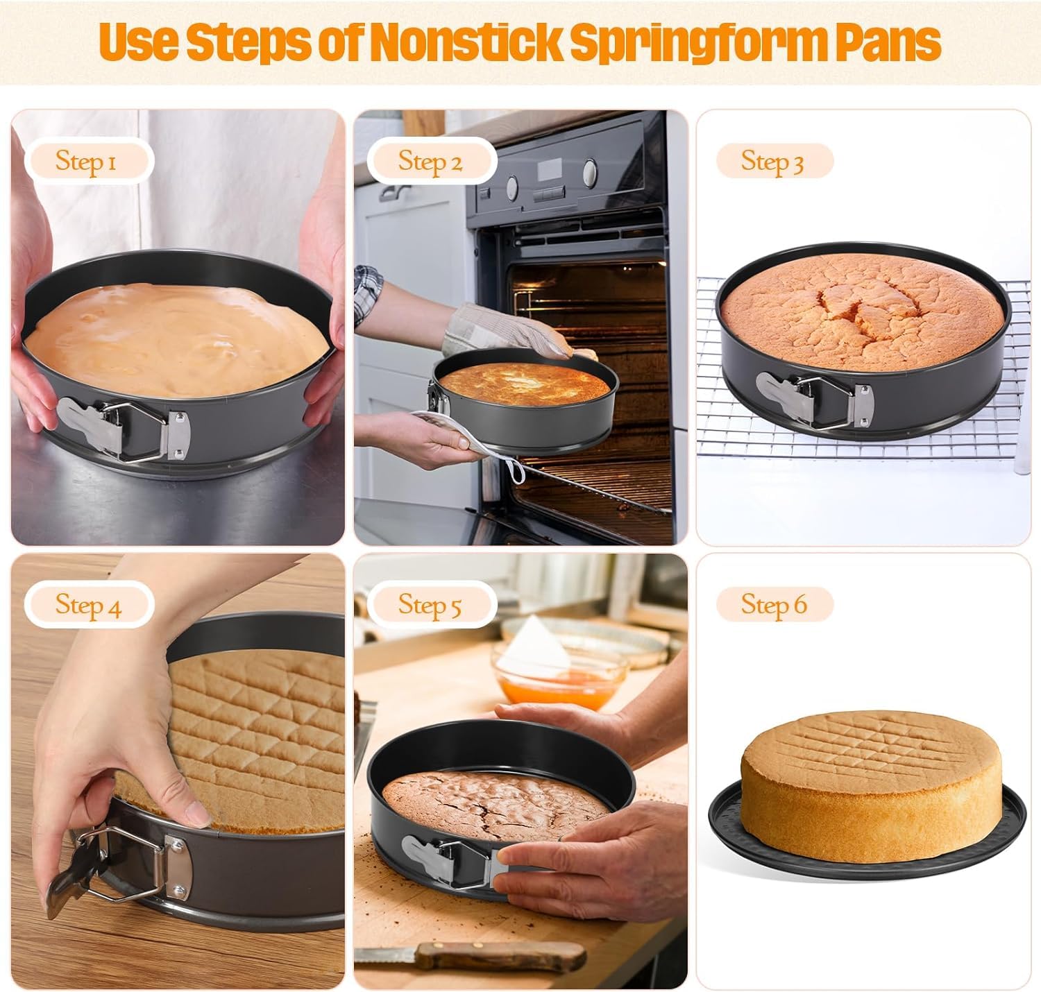 Springform - Juego de 3 moldes antiadherentes duraderos para hornear pasteles con parte inferior extraíble para hornear