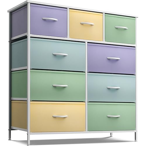 Sorbus Kids Dresser with 9 Drawers - Furniture Storage Chest Tower Unit for Bedroom, Hallway, Closet, Office Organization - Steel Frame, Wood Top, Fabric Bins (Pastel 1, Pastel)