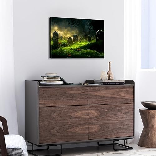 Miniatura 48 de Denozer Lienzo decorativo para pared de Halloween, castillo de terror de 32 x 24 pulgadas, decoración de pared de luna, decoración de otoño de Obra