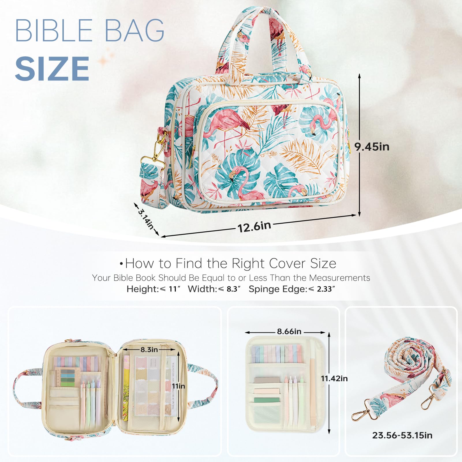 Funda de la Biblia para mujer, suministros de estudio de la Biblia, artículos esenciales para el campamento de la iglesia, regalos cristianos para mujeres, kit de diario, funda acolchada grande para