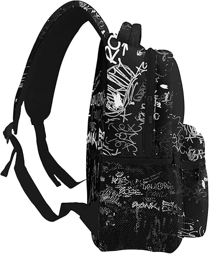 Miniatura 3 de Mochila para adolescentes con estampado de graffiti hip-hop para niños y niñas, tamaño perfecto para estudiantes y mochilas de viaje, Negro -,