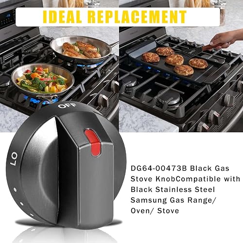 Miniatura 6 de GTPARTS DG64-00473B Perillas de estufa compatibles con estufa de gas Samsung, reemplazos de horno, quemador de gas, pomos negros con anillo en D de
