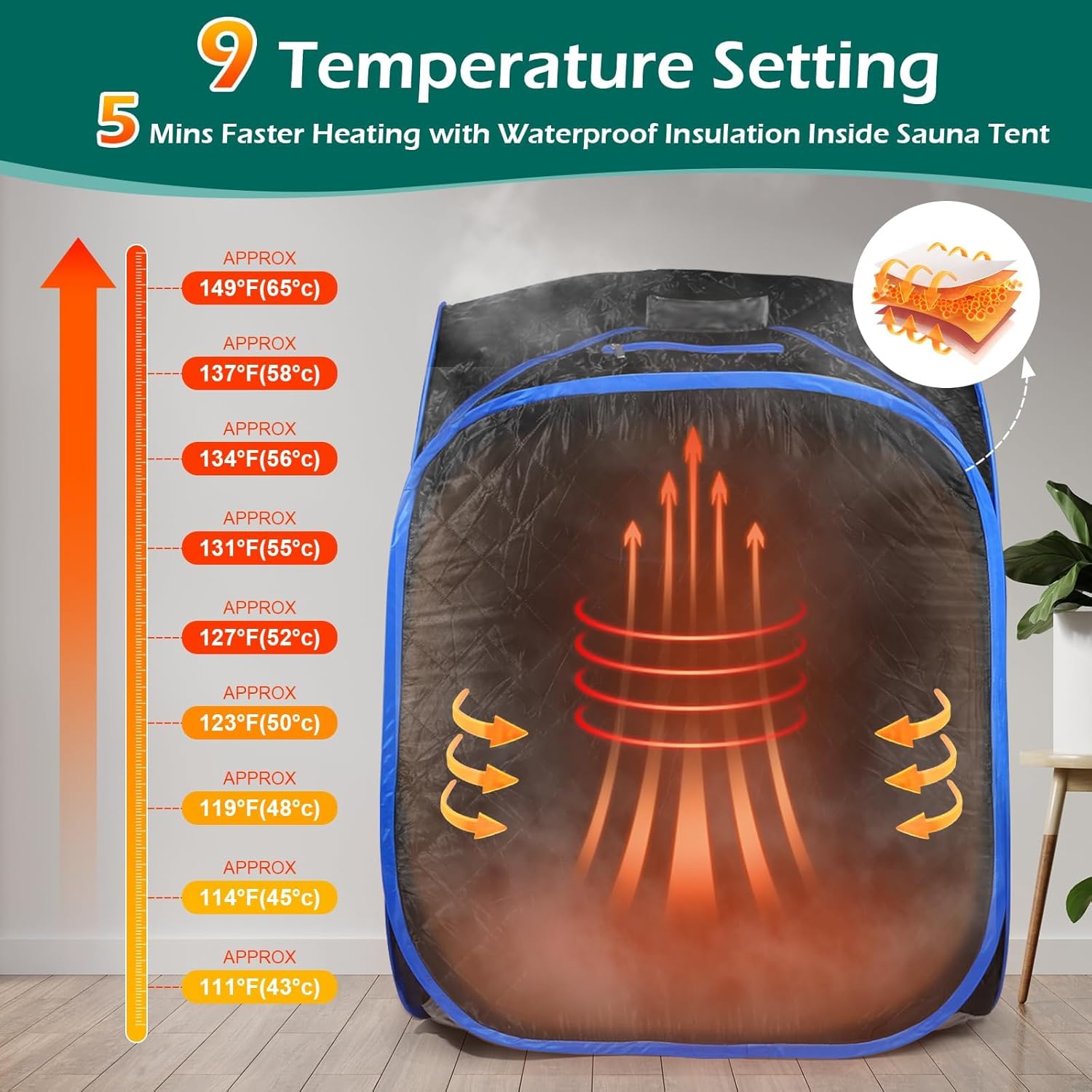 Portable Steam Sauna Tent for Home - Large Space, 9-Temperature Levels, 2L Steamer w/ 8-Min Fast Heat & Remote Control, Foldable Design w/Sauna Chair & 90 Min Timer