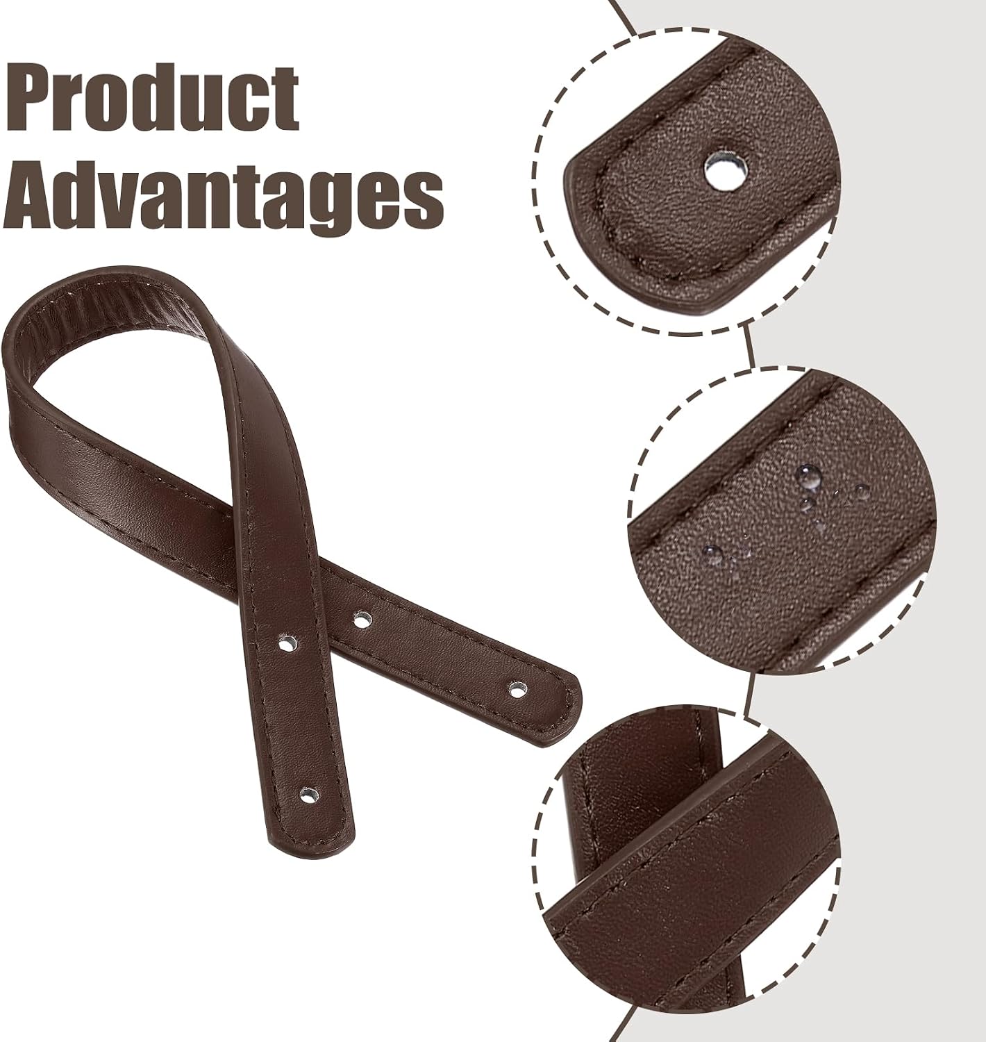 MECCANIXITY 2pcs 14 Inch (35cm) PU Leather Purse Handle, Sew On Shoulder Purse Straps Handbag Belt Band Bag Handle Bag Strap Replacement for Wallet Tote Making, Deep Coffee