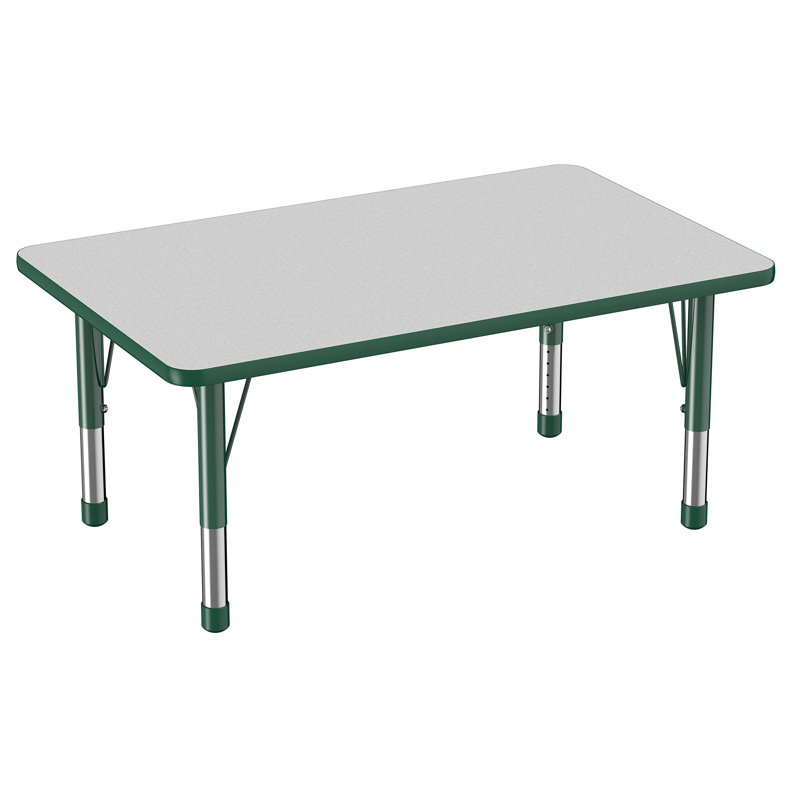 FDP Rectangle Activity School and Classroom Kids Table (30 x 48 inch), Chunky Toddler Legs, Adjustable Height 15-24 inches - Gray Top and Green Edge