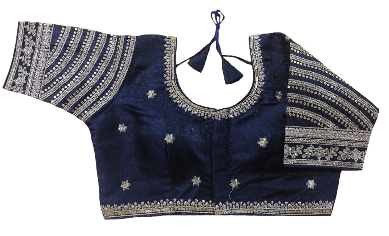 Vihu Fashion Women's Blouse Readymade Blouse Embroidery Multi Coding Gold Thread Indian Ethnic Designer Stitched Women's Readymade Navy Blue Color Saree Blouse For Women For Saree Lehenga Choli