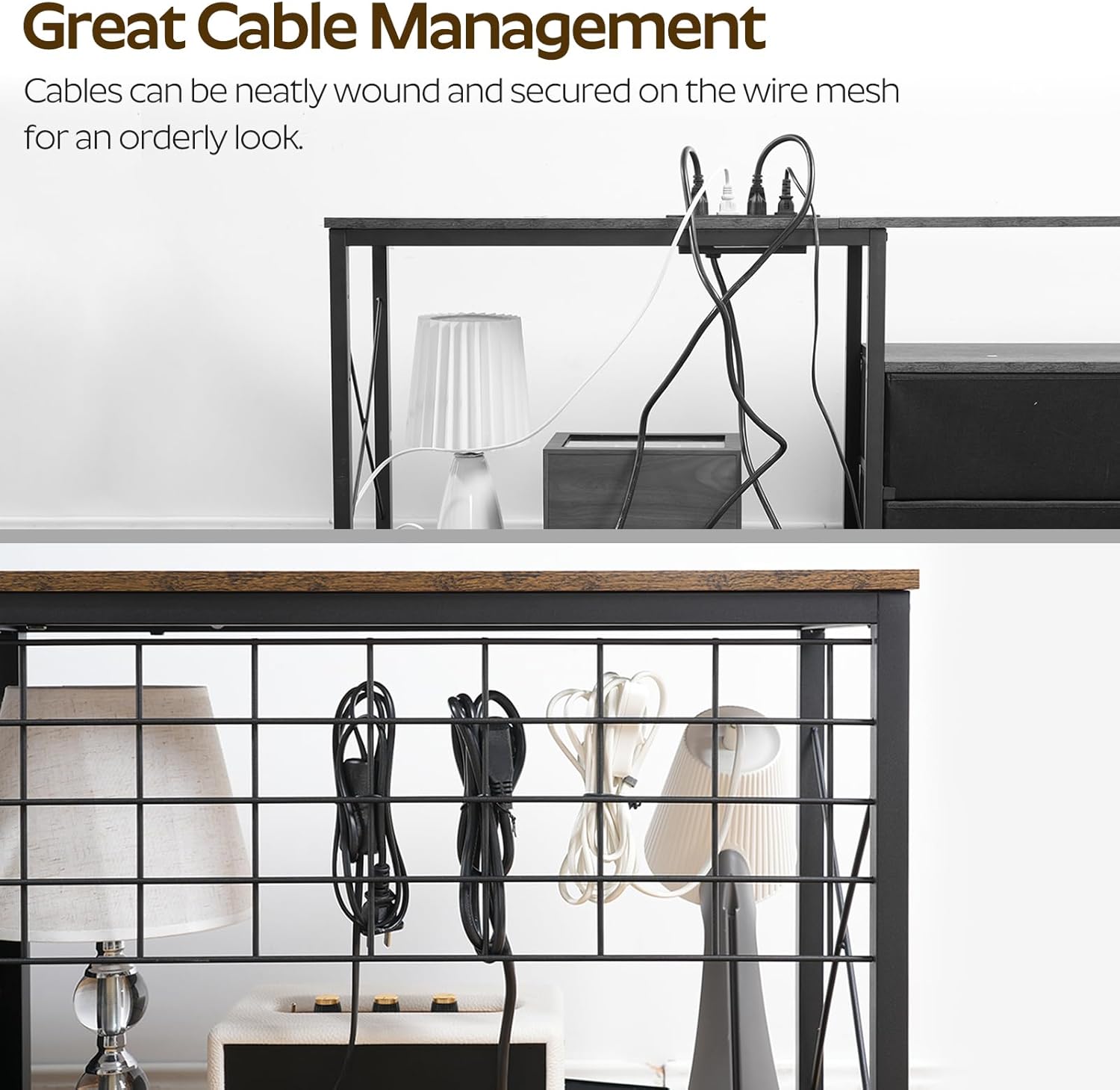 TV Stand with Power Outlet Up to 70 Inch, Entertainment Center with 2 Fabric Drawers, TV Console Table with Open Storage Shelves for TVs, Cable Management, for Living Room, Bedroom, DS16UBRY1 - Image 5