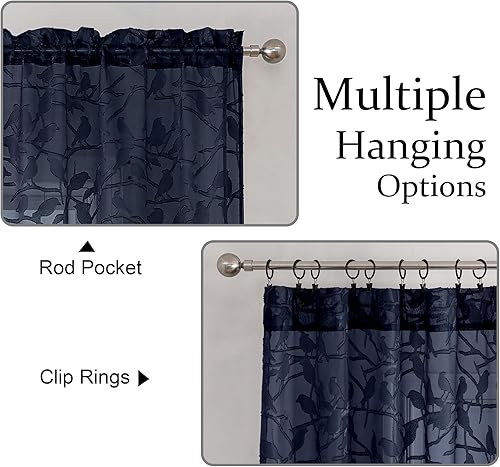 Miniatura 2 de OVZME Anji Bird - 2 paneles de cenefas traslúcidas de cocina para ventanas de 14 pulgadas de largo, cortinas clásicas con bolsillo para barra de