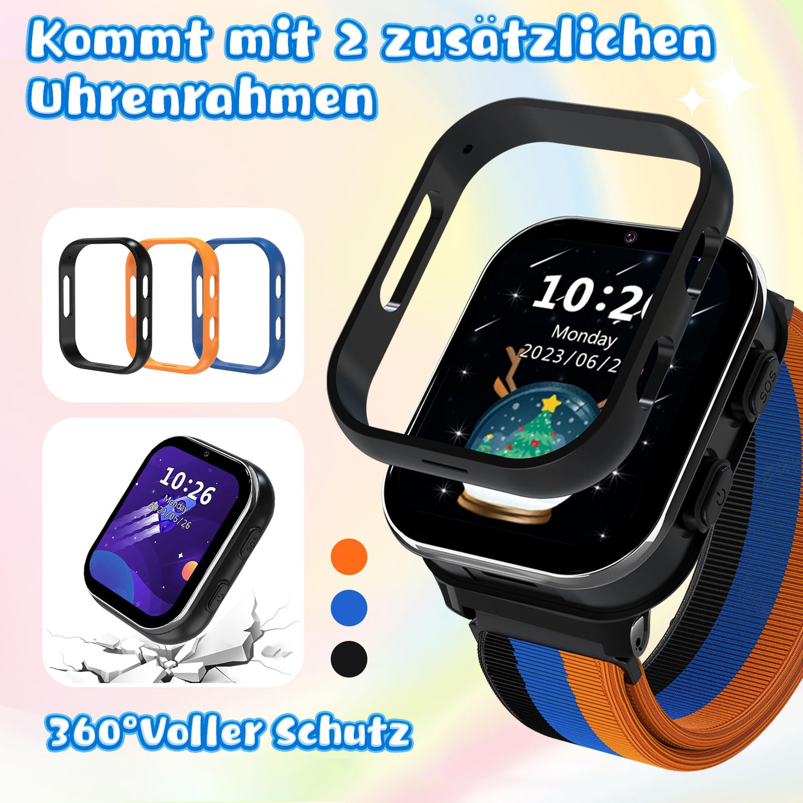 PTHTECHUS Smartwatch per bambini 4G, orologio telefonico per bambini con funzione di chiamata, chiamate bidirezionali, fotocamera, MP3, SOS, scheda di apprendimento, regalo per ragazzi e ragazze nero