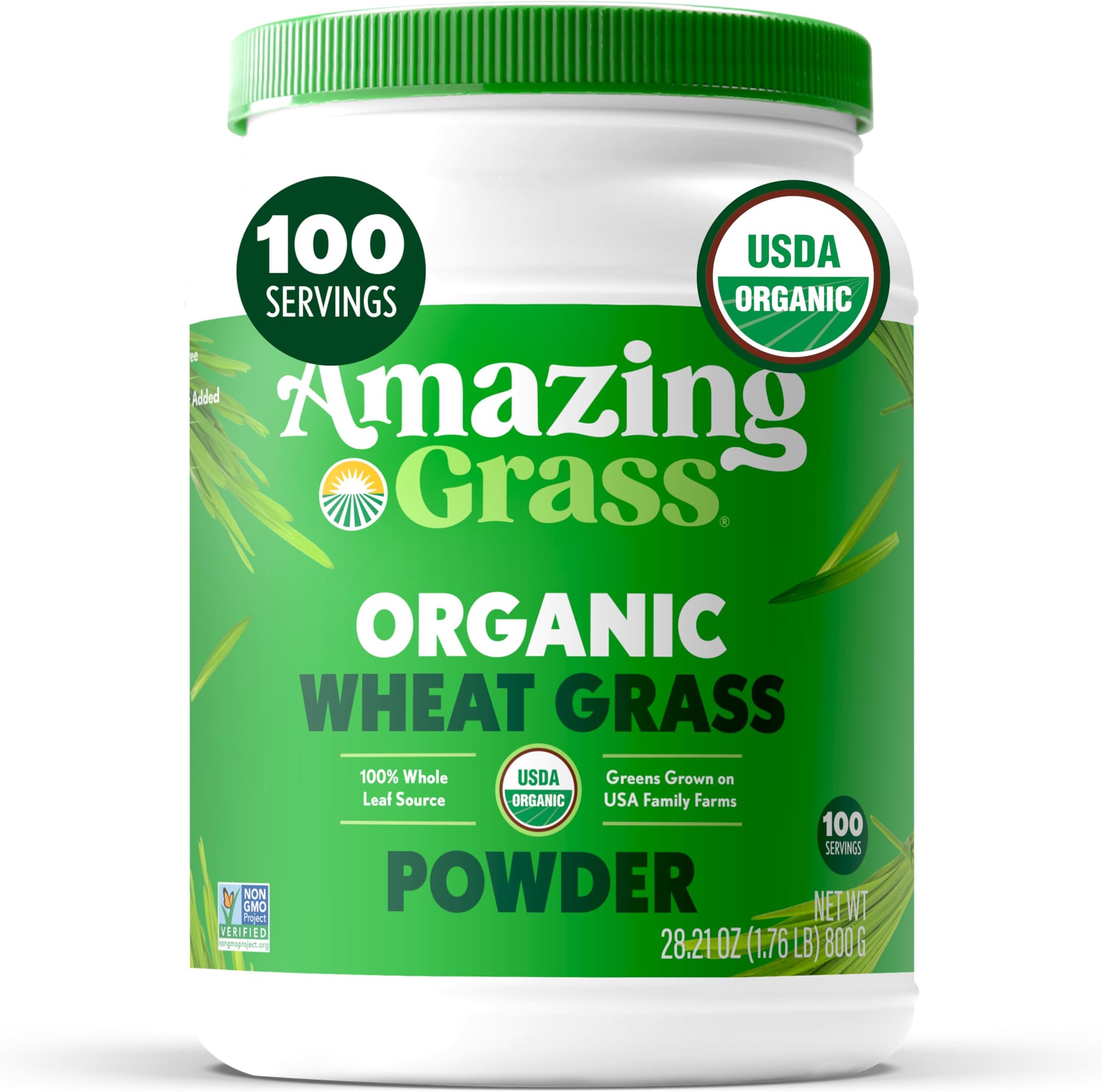 Amazing Grass Wheat Grass Powder: 100% Whole-Leaf Wheat Grass Powder for Energy, Detox & Immunity Support, Chlorophyll Providing Greens, 100 Servings