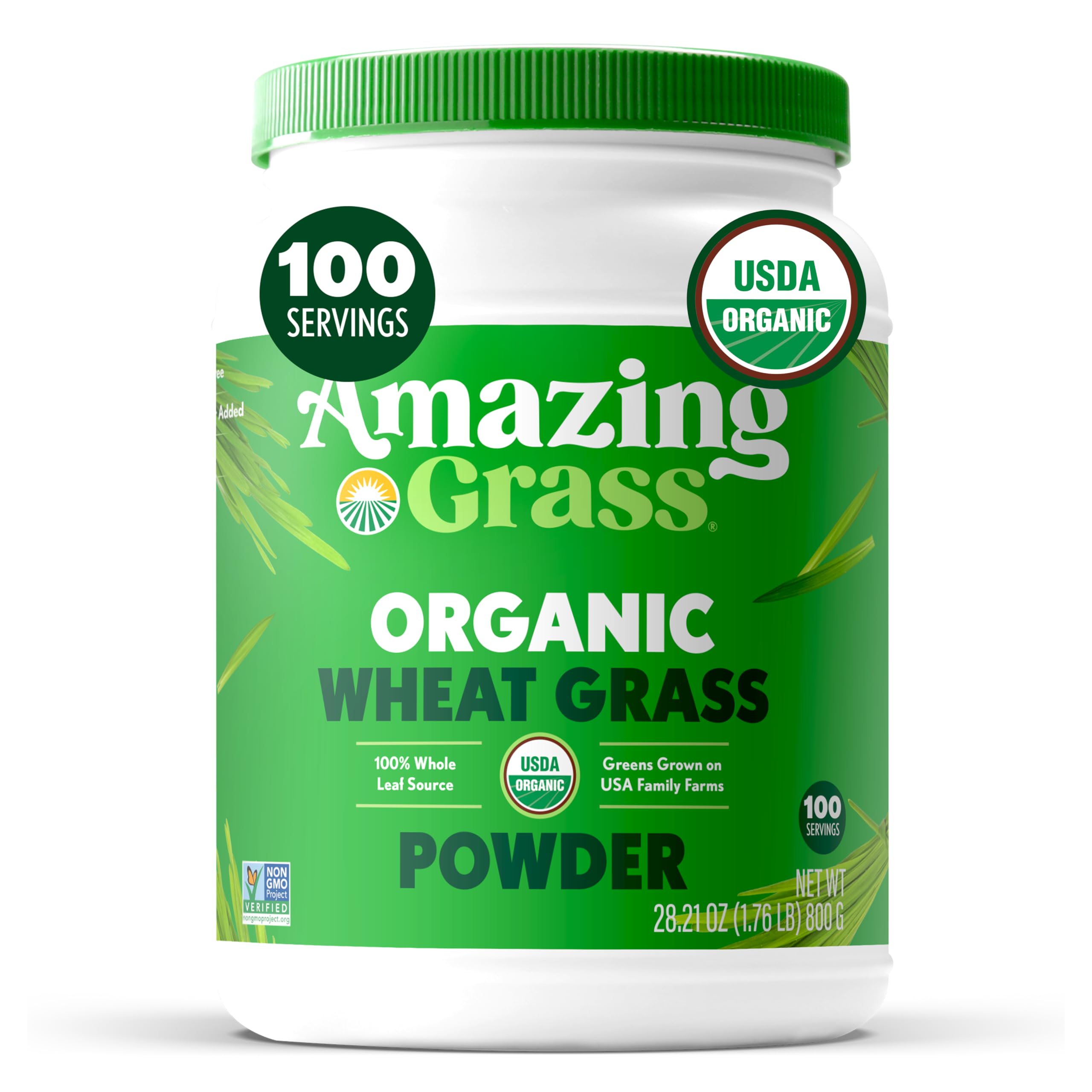 Amazing Grass Wheat Grass Powder: 100% Whole-Leaf Wheat Grass Powder for Energy, Detox & Immunity Support, Chlorophyll Providing Greens, 100 Servings