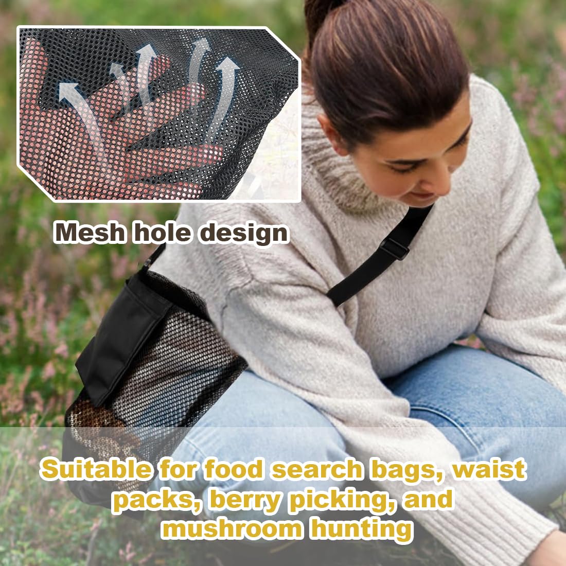 Sac de Chasse aux Champignons,1 Pièce,Maille Respirante avec Bandoulière Réglable,Panier et Fruits,Grande Capacité,Recherche de Nourriture Pliable,Pour Camping,Randonnée et Cueillette