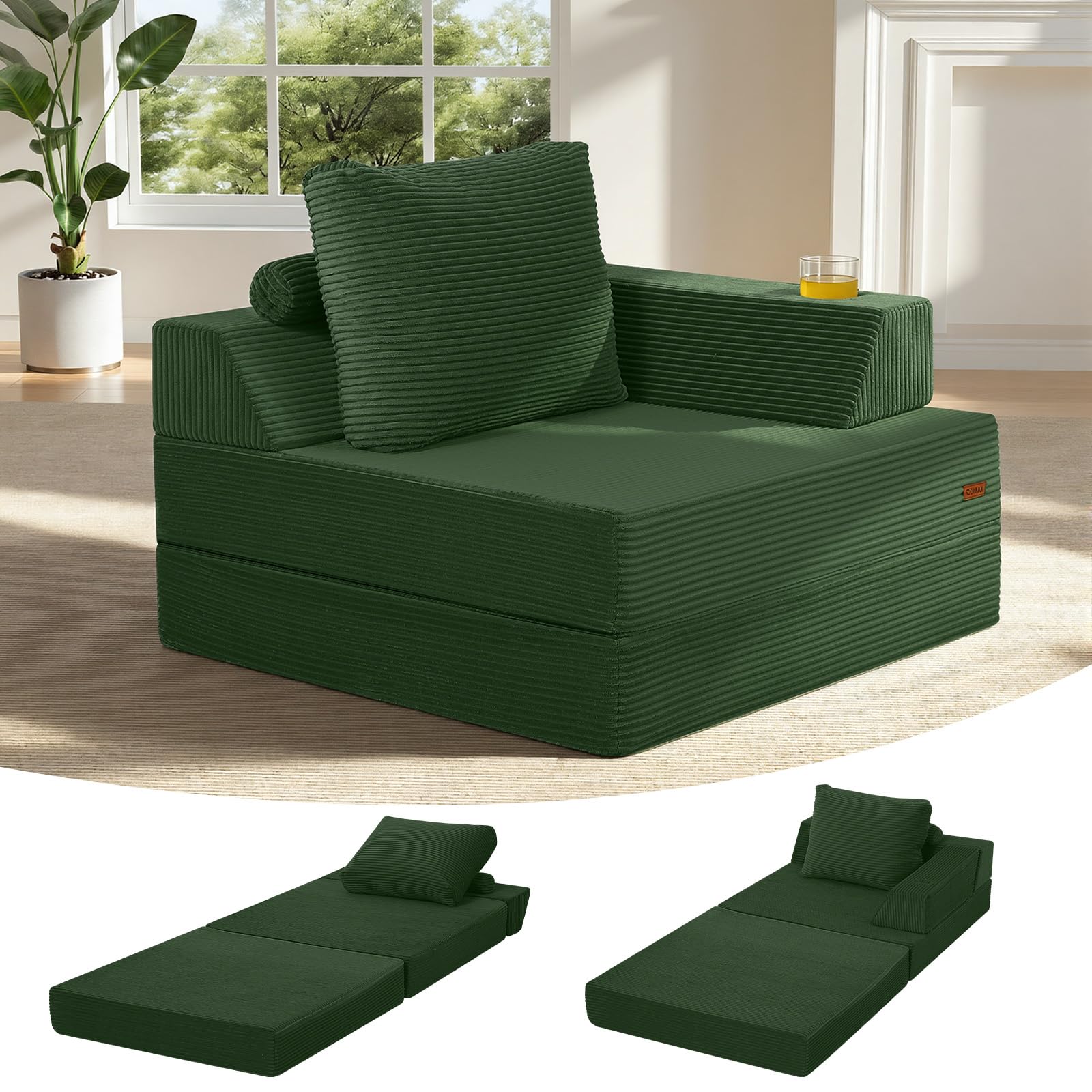 MeMoreCool Folding Sofa Bed Single, Convertible Boneless Couch with Pillow