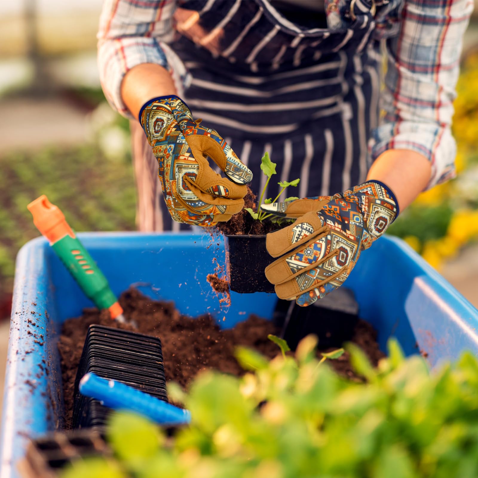 Gants de Jardin en Cuir pour Femmes Gants de Jardin Résistant à L'épingle Écran Tactile Gants de Travail Cadeaux, M