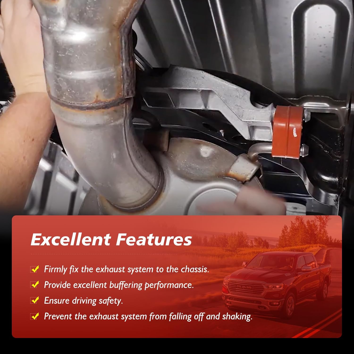 68268197AA Exhaust Muffler Hanger Bracket with 2pcs 68332439AA Rubber Exhaust Insulator Hanger Isolator Kit Compatible with RAM 1500 3.0L/3.6L/5.7L/6.2L 4WD 2019-2025