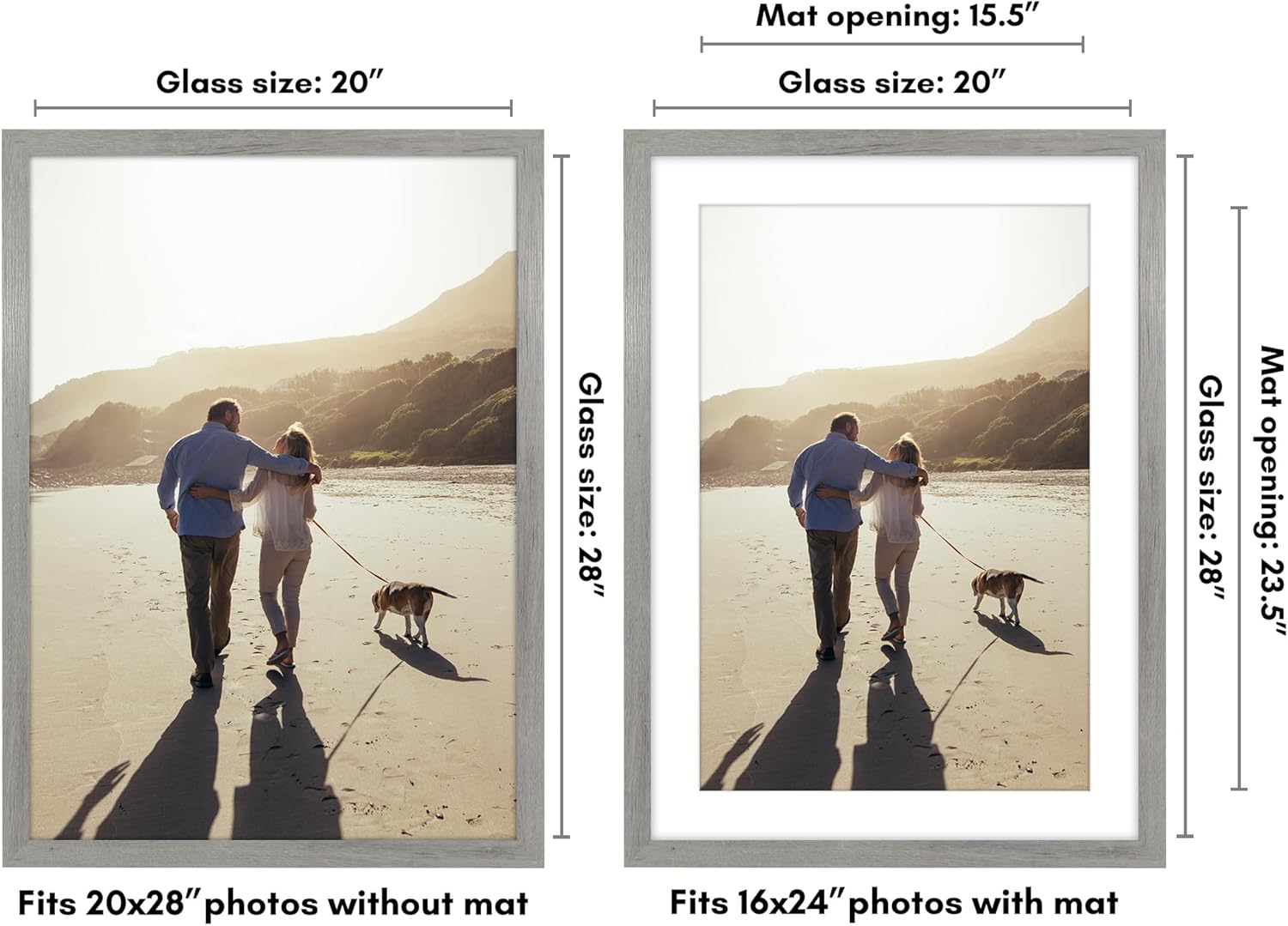 Americanflat 20x28 Picture Frame with Polished Plexiglass - Use as 16x24 Frame with Mat or Display 20x28 Photo Without Mat - Hudson Collection - Wide Picture Frames for Wall Display - Grey Wood