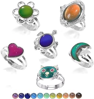 6 Pcs Mood Ring for Girls Color Changing Mood Rings for Women Girl Birthday Gifts Stainless Steel Mood Rings Sunflower Cat Mood Ring