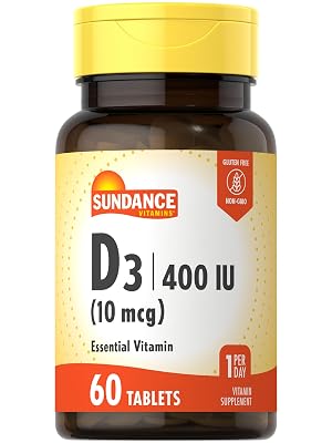 Sundance Vitamin D3 400 IU 10 mcg 60 Vegetarian Tablets Essential Vitamin Supplement Vegetarian Non-GMO and Gluten Free