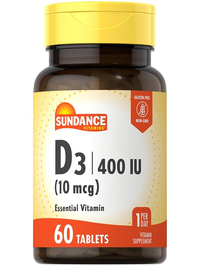 Sundance Vitamin D3 400 IU 10 mcg 60 Vegetarian Tablets Essential Vitamin Supplement Vegetarian Non-GMO and Gluten Free
