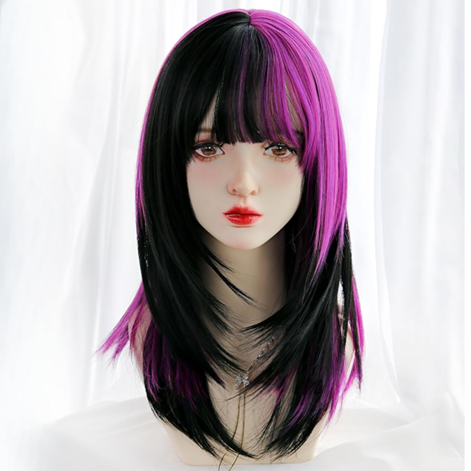 SCORRO Short Straight Wig Gradient Color, Red Black,pink,silver Gray Stained Brown blue Daily Wig Hair with Bangs,Lolita Jk Short Hair, Goth Style Party Wig for Women (purple-black)