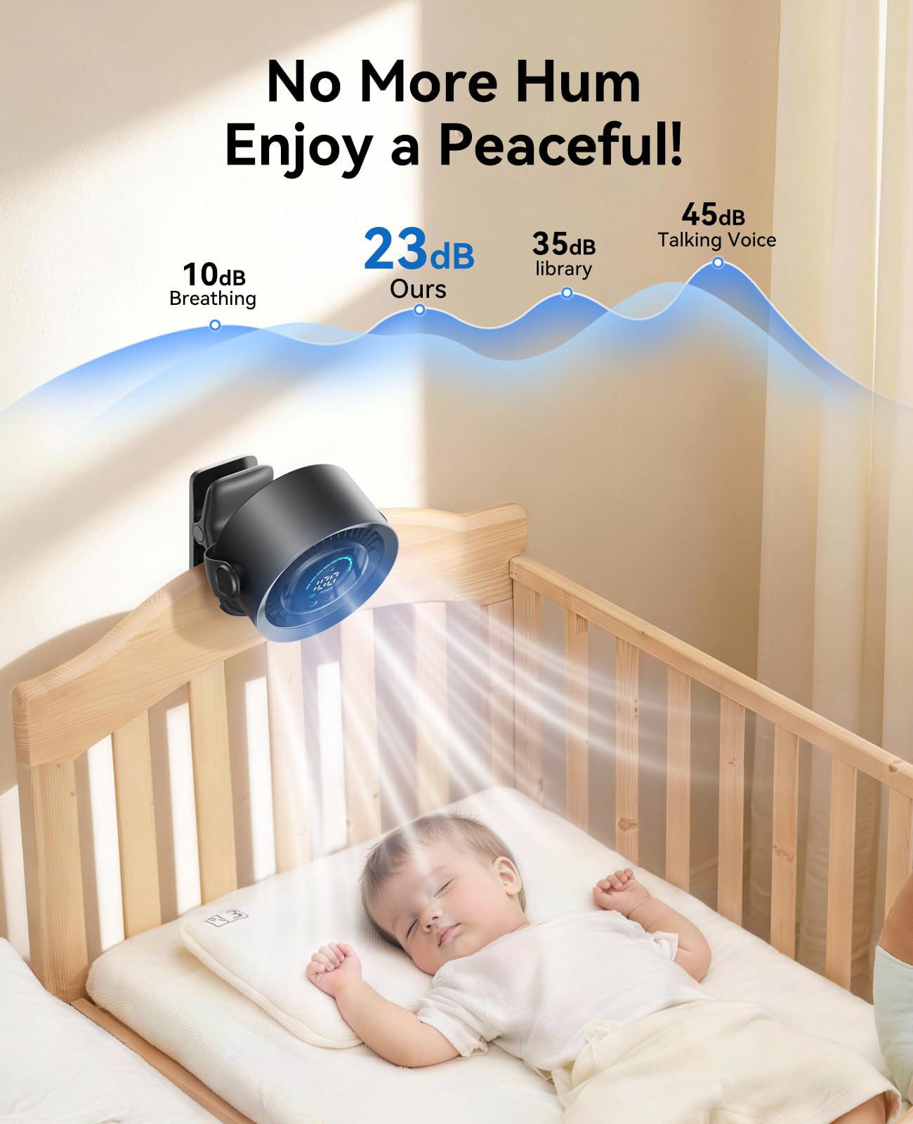 KIMMOO Tragbarer Ventilator zum Anklippen, 100 Geschwindigkeiten, wiederaufladbar, USB-Ventilator mit LED-Anzeige, 360° Drehung & starker Luftstrom, Schreibtischventilator, bis zu 17 Stunden, kleiner