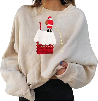 Amazon.com: Sudaderas de Navidad para mujer, sudaderas con estampado de  Papá Noel de Navidad, sudaderas de moda con cuello redondo de manga larga :  Deportes y Actividades al Aire Libre