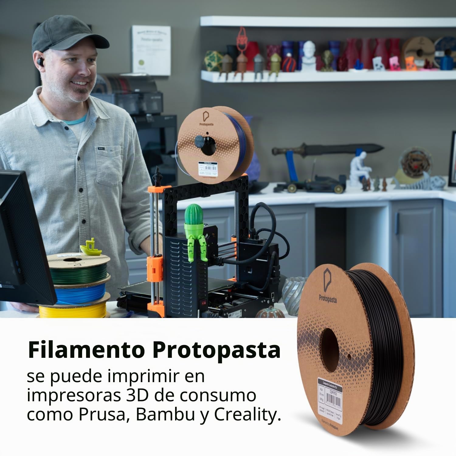 Proto-pasta CDP11705 Composite Conductive PLA, 1,75 mm, 500 g, color negro
