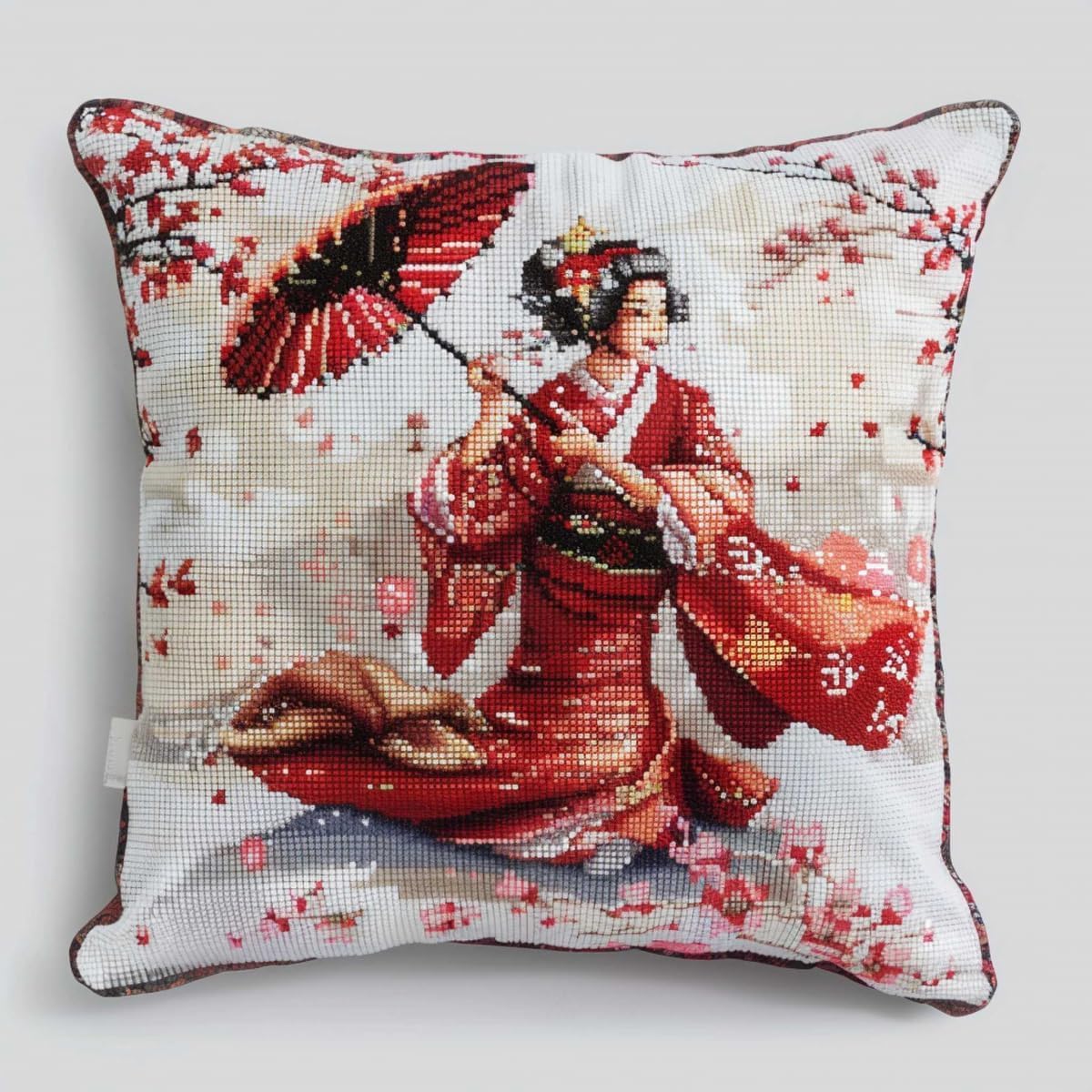 RKFLGEW Latch Hook Kit, Japanese Geisha Animal Latch Hook Pillow Kits for Adults Crochet Yarn Cushion Pre-Printed Needlework Handcraft 17X17 Inch