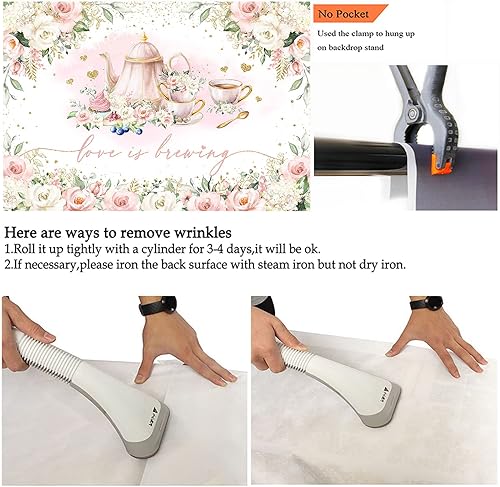 Miniatura 5 de Avezano Love is Brewing - Telón de fondo para boda, despedida de soltera, fiesta, fiesta de té de San Valentín, tema de foto, fondo para tartas (7 x